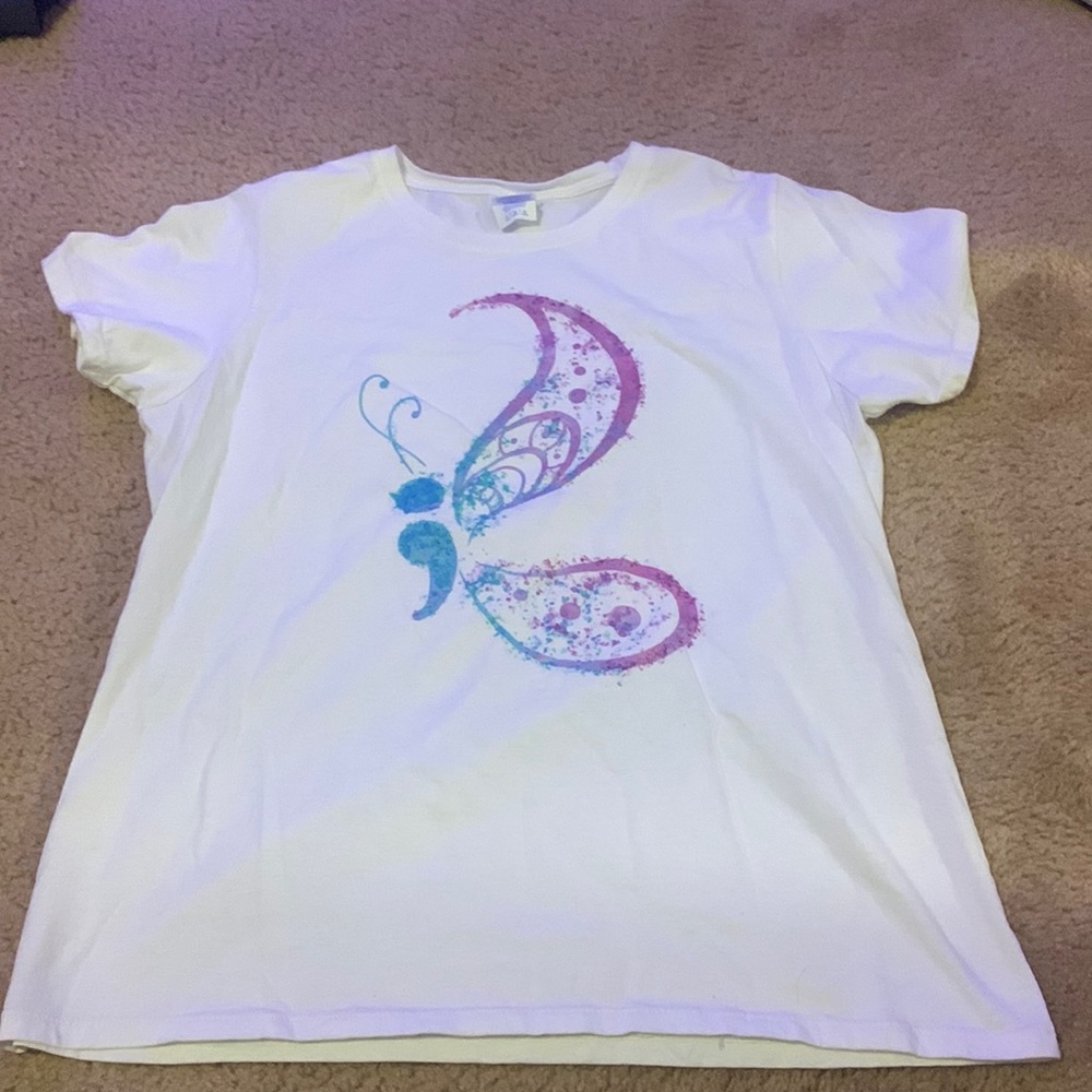 White semi-colon butterfly T-shirt